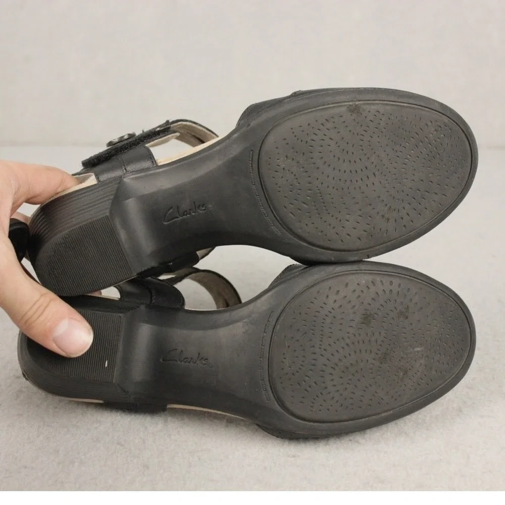 Clarks Collection Cottagecore Twee Slingback‎ Heels Black Leather Womens 8M